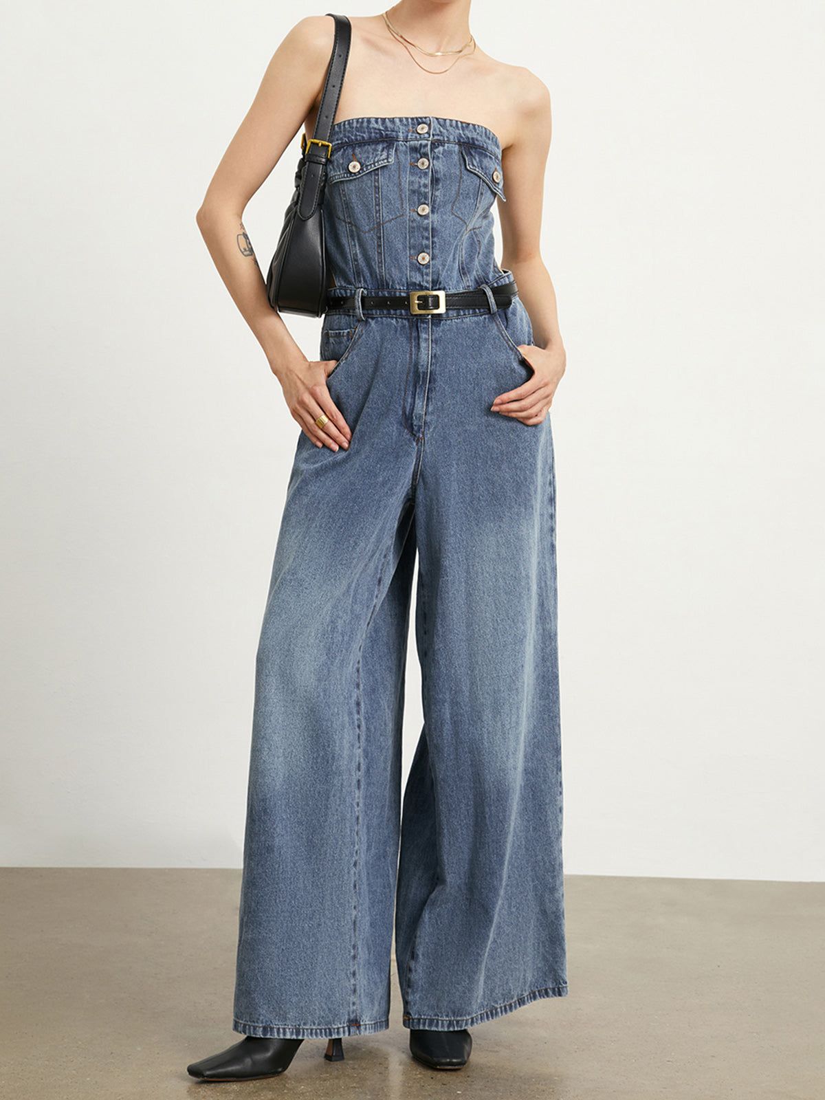 Denim Wide Leg Tube Jumpsuit sold by COMMENSE product image thumbnail 2