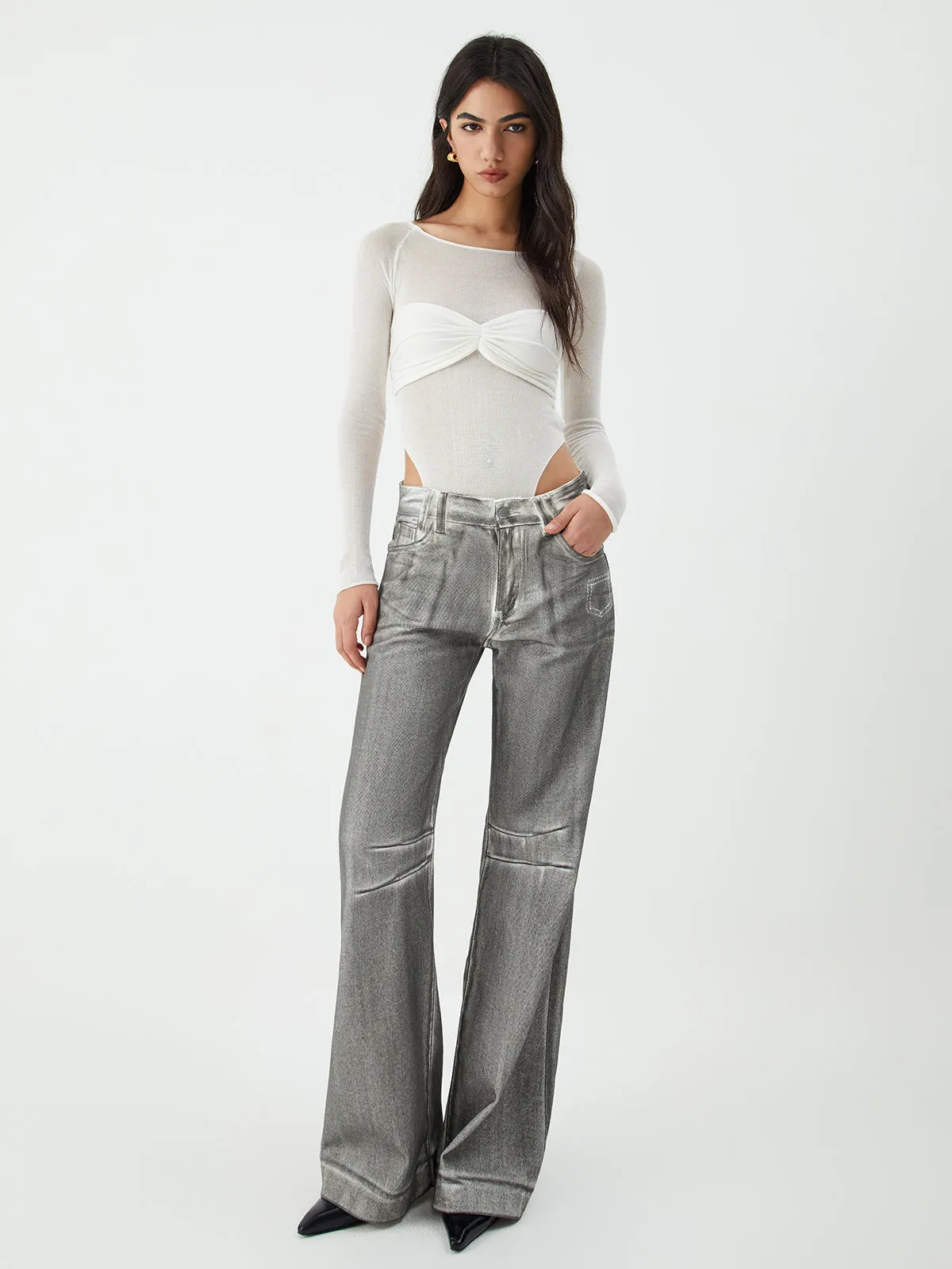 Sheer Patchwork Long Sleeve Bodysuit sold by COMMENSE product image thumbnail 3