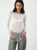 Sheer Patchwork Long Sleeve Bodysuit sold by COMMENSE