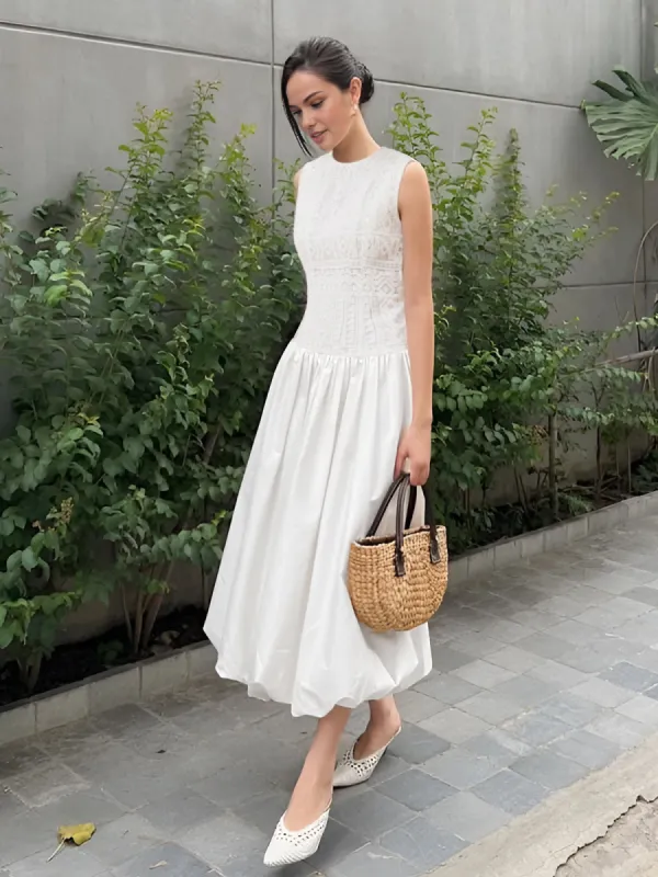 Sleeveless Jacquard Pleated Midi Dress sold by COMMENSE