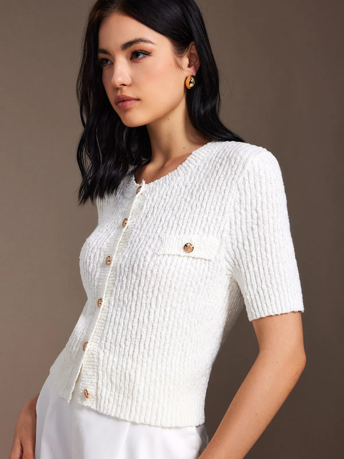 Ribbed Golden Button Down Cardigan sold by COMMENSE product image thumbnail 5
