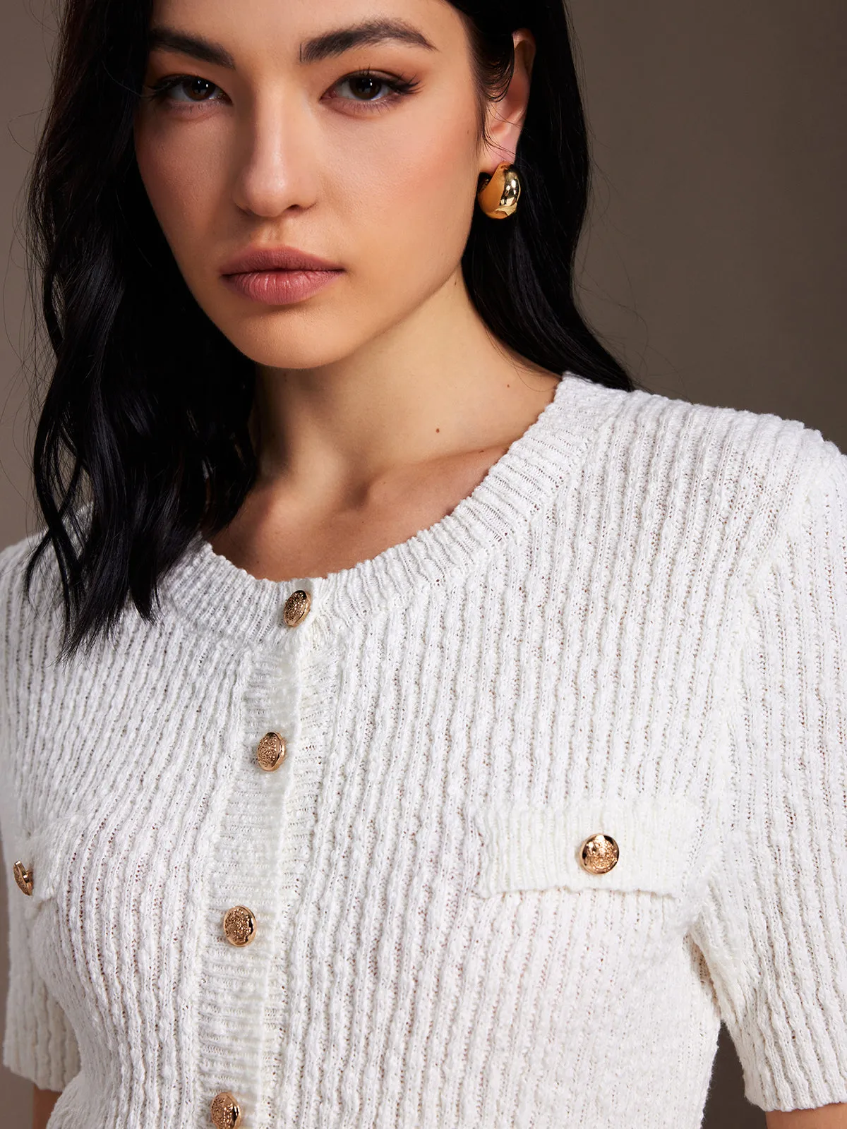 Ribbed Golden Button Down Cardigan sold by COMMENSE product image thumbnail 2