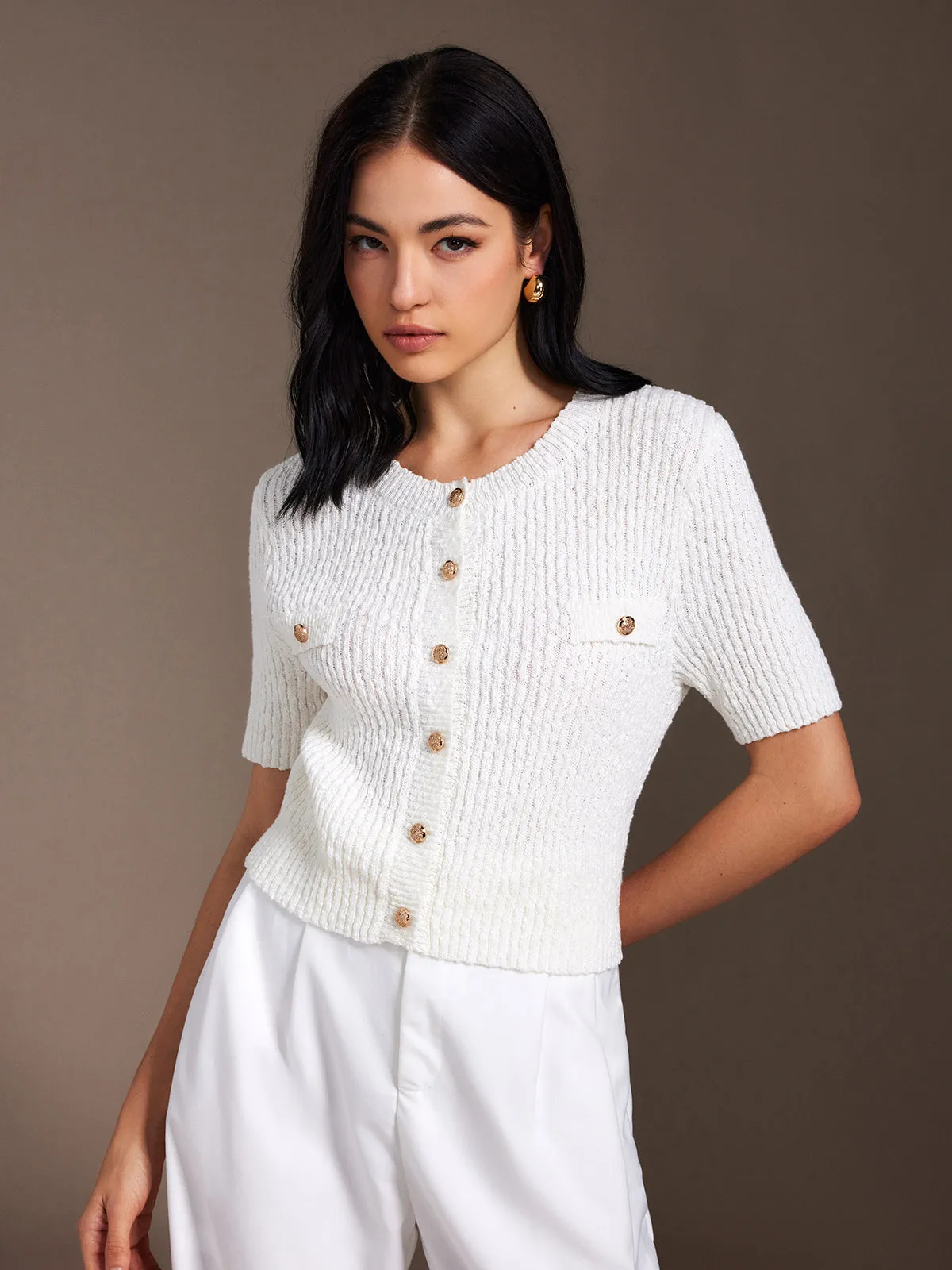 Ribbed Golden Button Down Cardigan sold by COMMENSE product image thumbnail 3