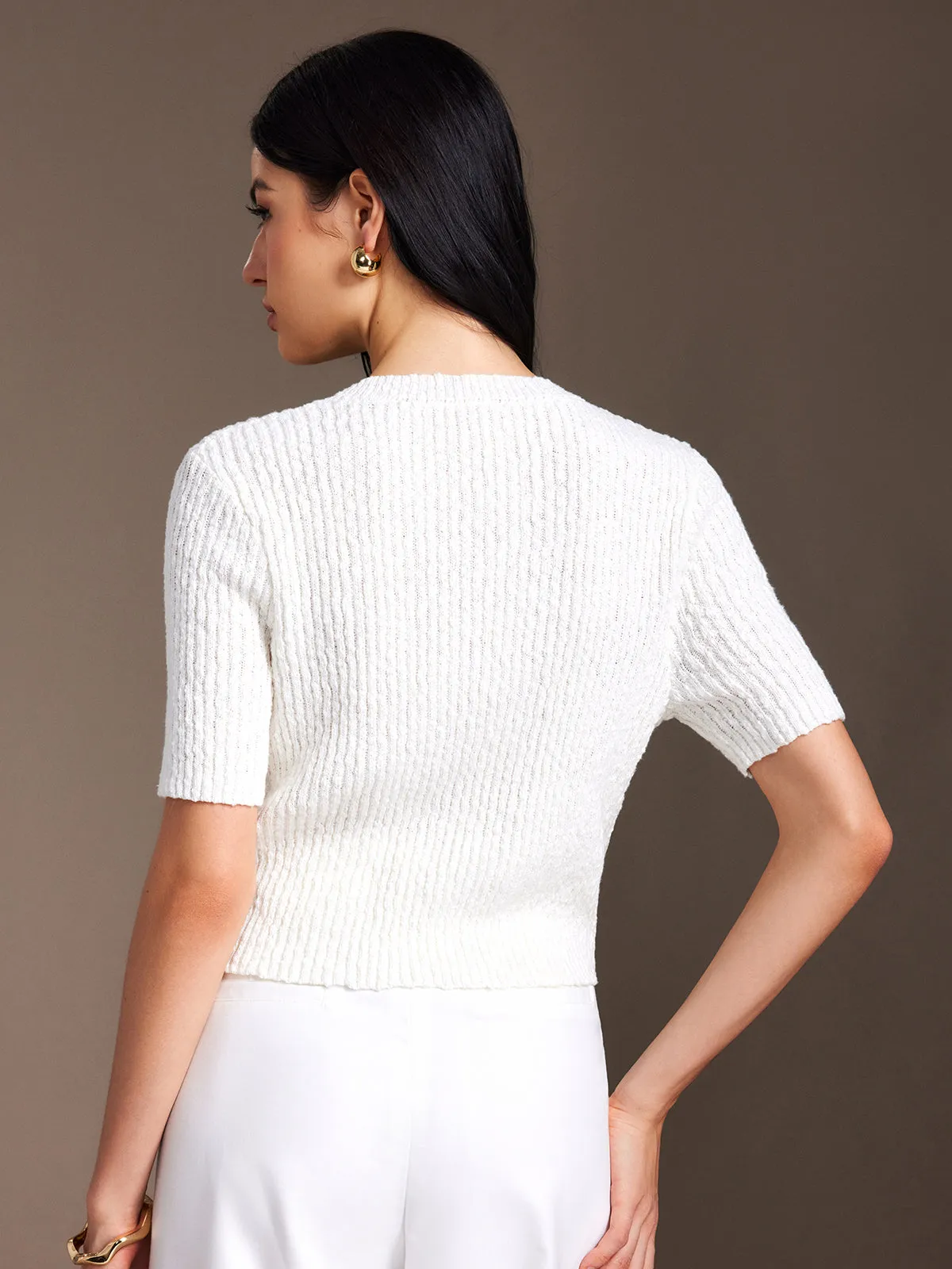 Ribbed Golden Button Down Cardigan sold by COMMENSE product image thumbnail 4