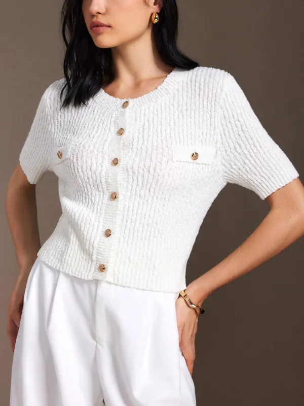 Ribbed Golden Button Down Cardigan sold by COMMENSE