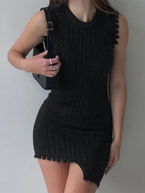 Asymmetric Hem Short Sweater Dress sold by COMMENSE