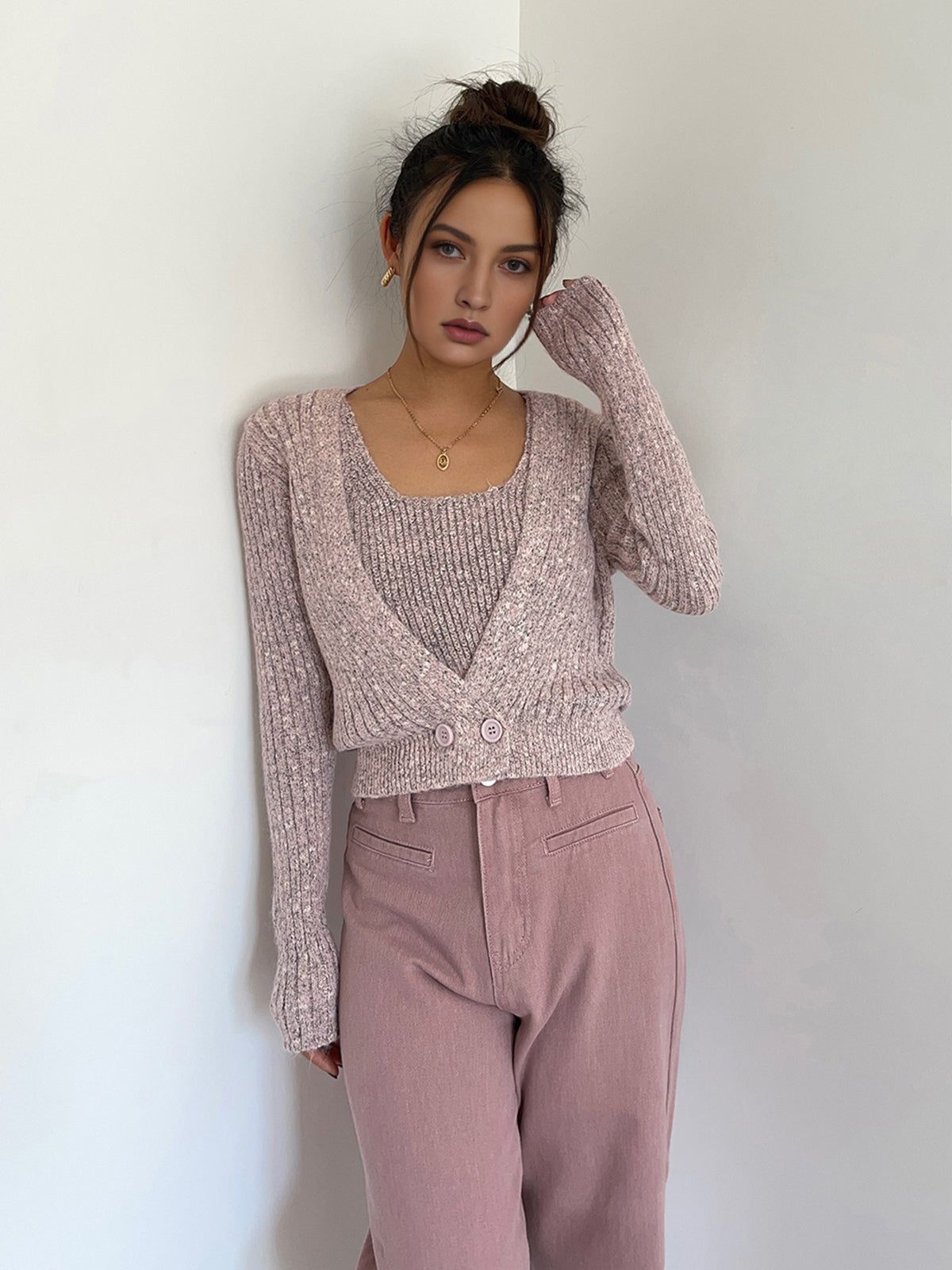 Ribbed Knit Button Cardigan with Vest sold by COMMENSE