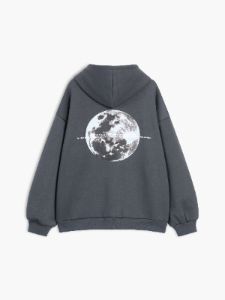 Moon Print Pocket Hoodie sold by COMMENSE