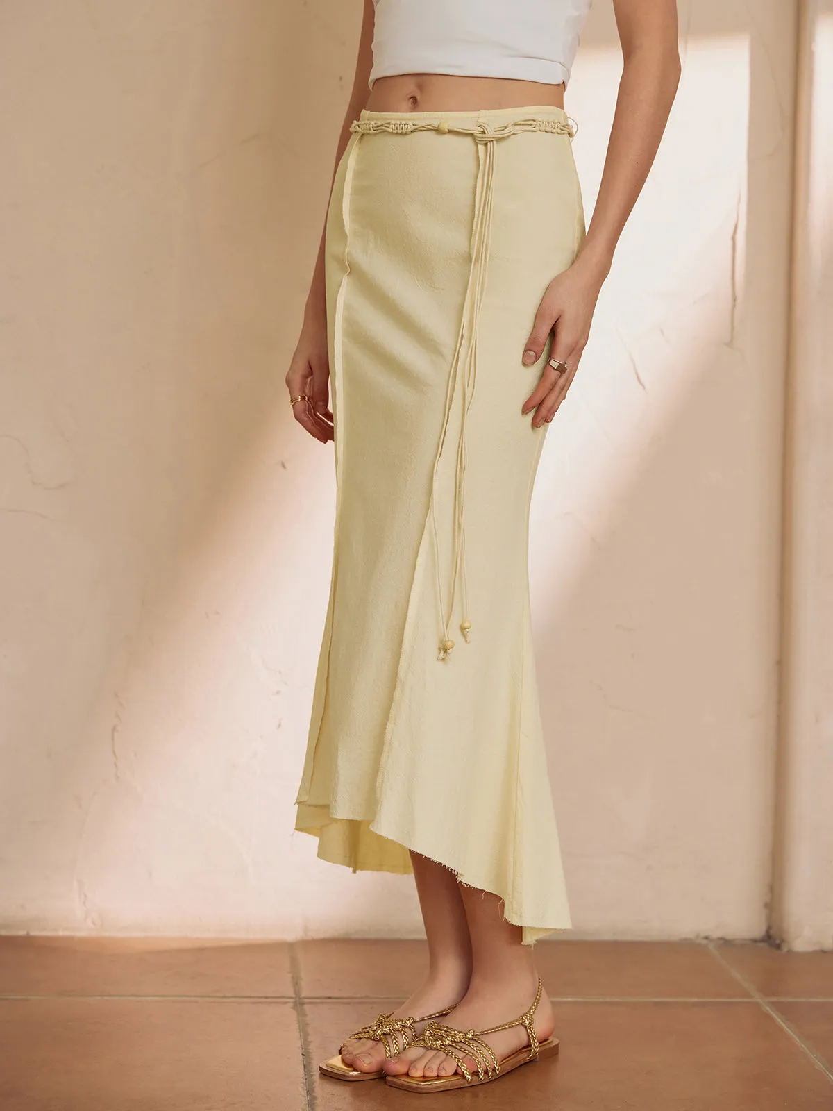 Pure Cotton Solid Belted Long Skirt sold by COMMENSE product image thumbnail 4