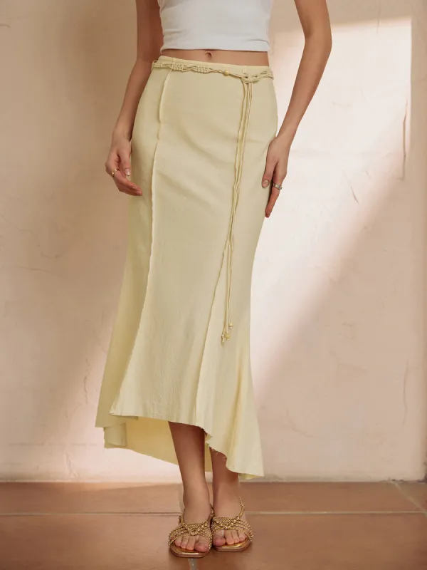 Pure Cotton Solid Belted Long Skirt sold by COMMENSE
