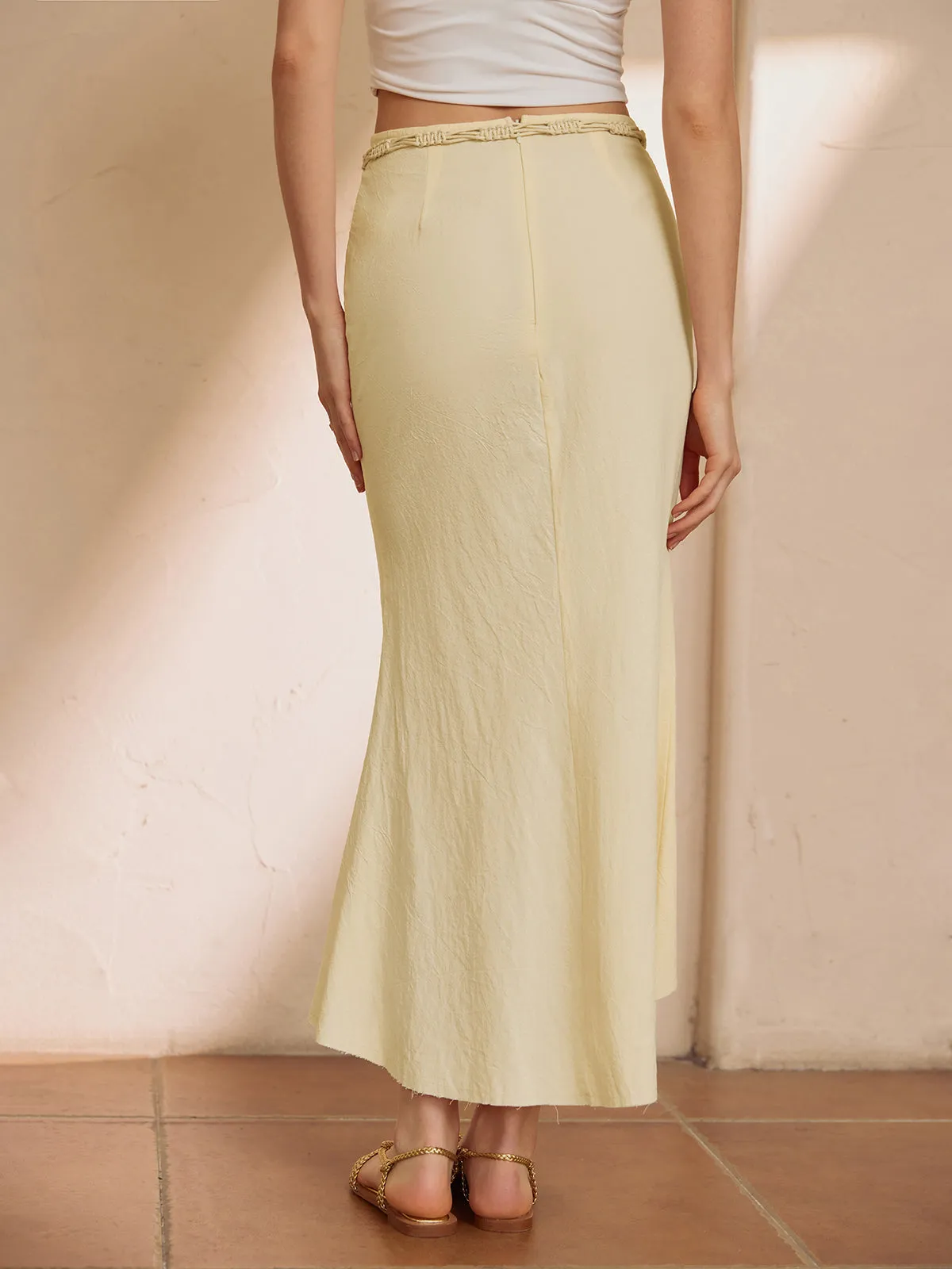 Pure Cotton Solid Belted Long Skirt sold by COMMENSE product image thumbnail 5