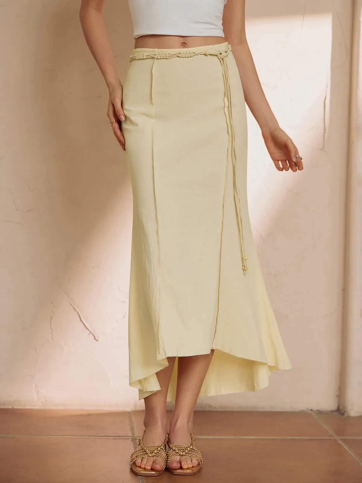 Pure Cotton Solid Belted Long Skirt sold by COMMENSE product image thumbnail 3