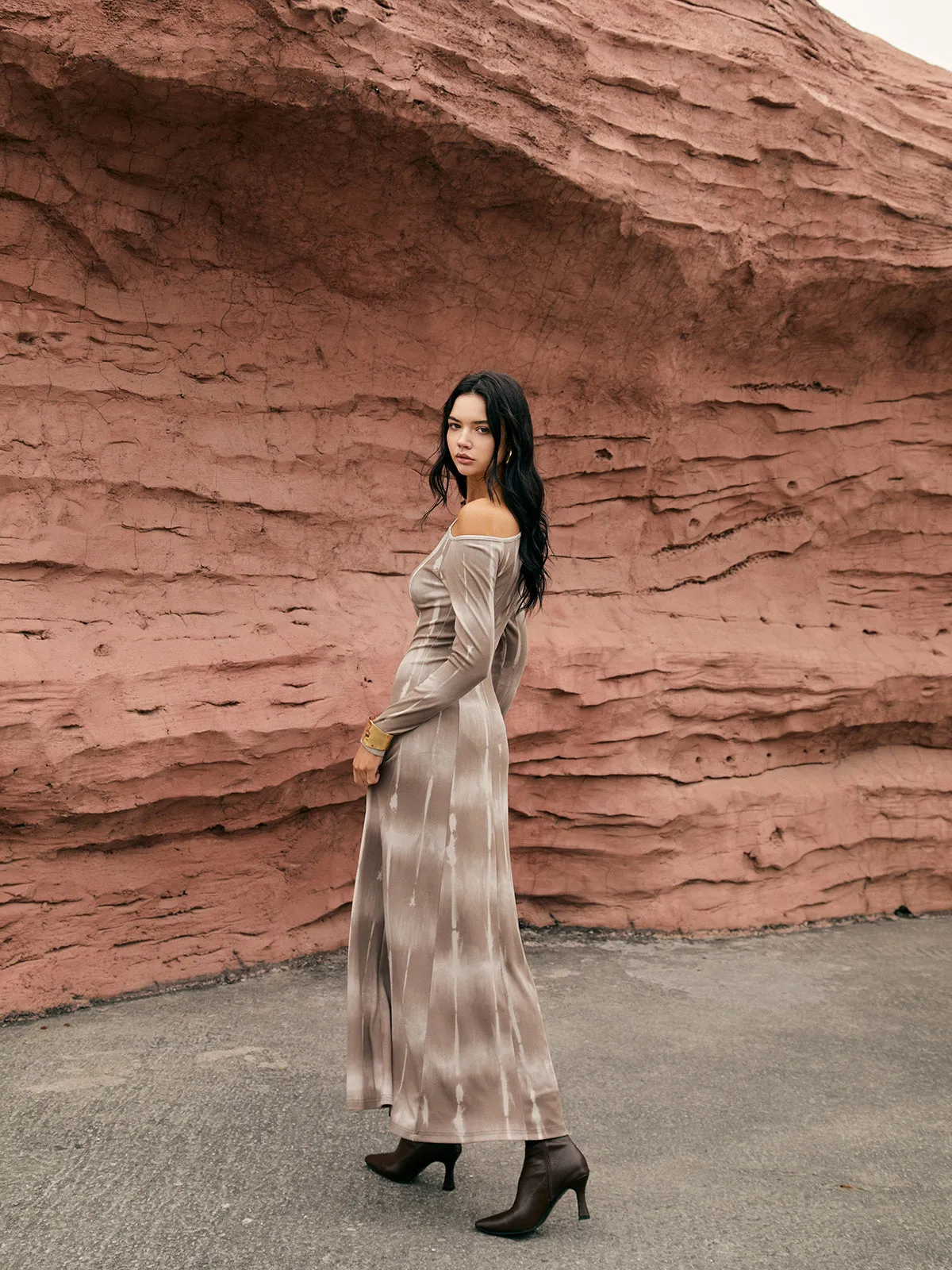 Maillard Tie Dye One-Shoulder Knit Long Dress sold by COMMENSE product image thumbnail 5