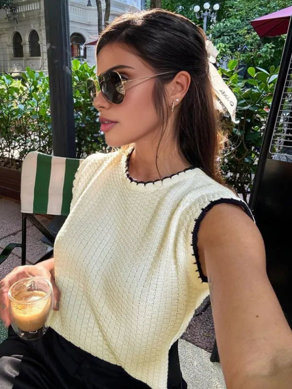 Contrast Trim Sweater Vest sold by COMMENSE