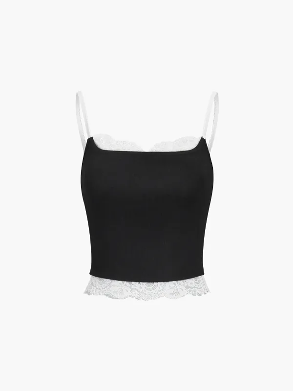 Contrast Lace Trim Cami Top sold by COMMENSE