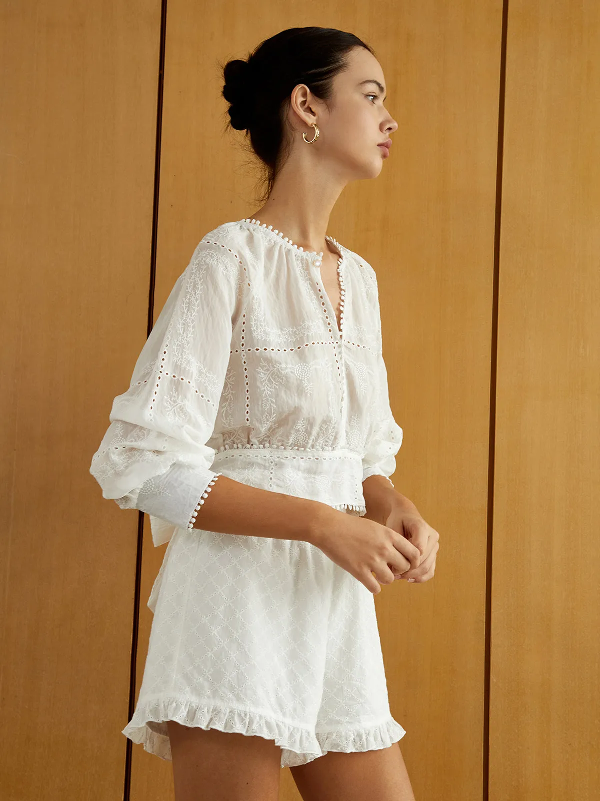 Daisy Trim Long Sleeve Blouse sold by COMMENSE product image thumbnail 5