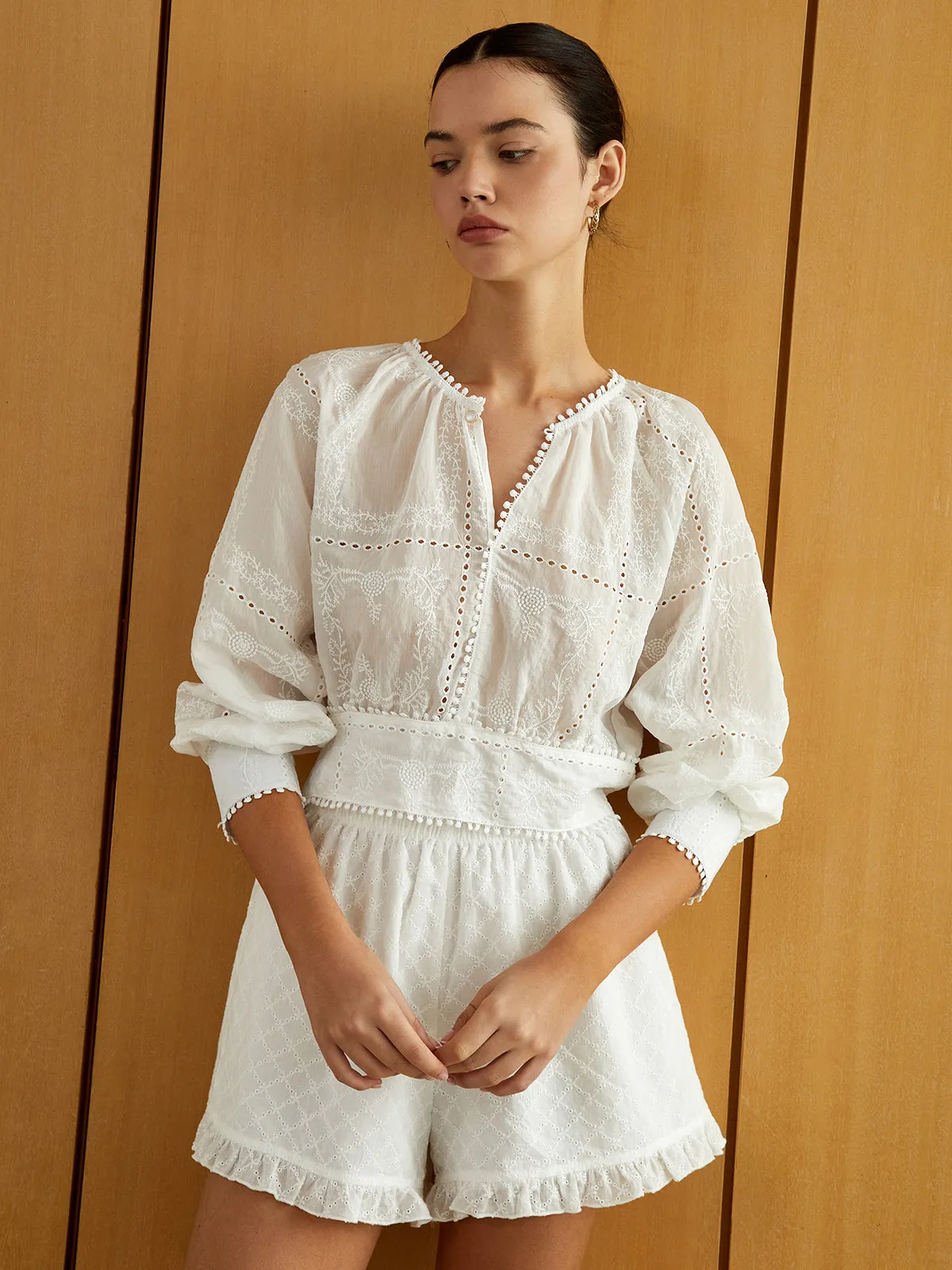 Daisy Trim Long Sleeve Blouse sold by COMMENSE product image thumbnail 3