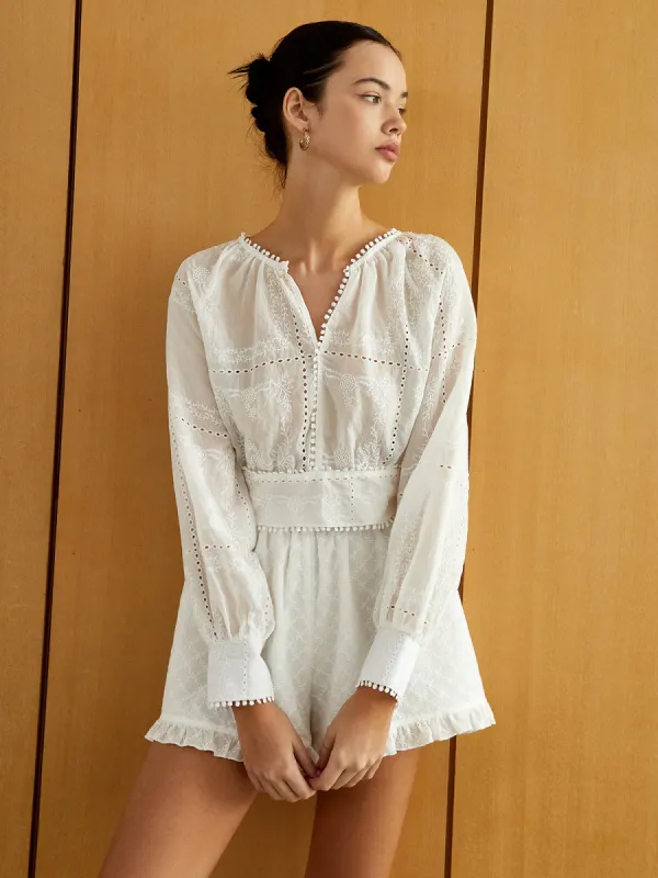 Daisy Trim Long Sleeve Blouse sold by COMMENSE