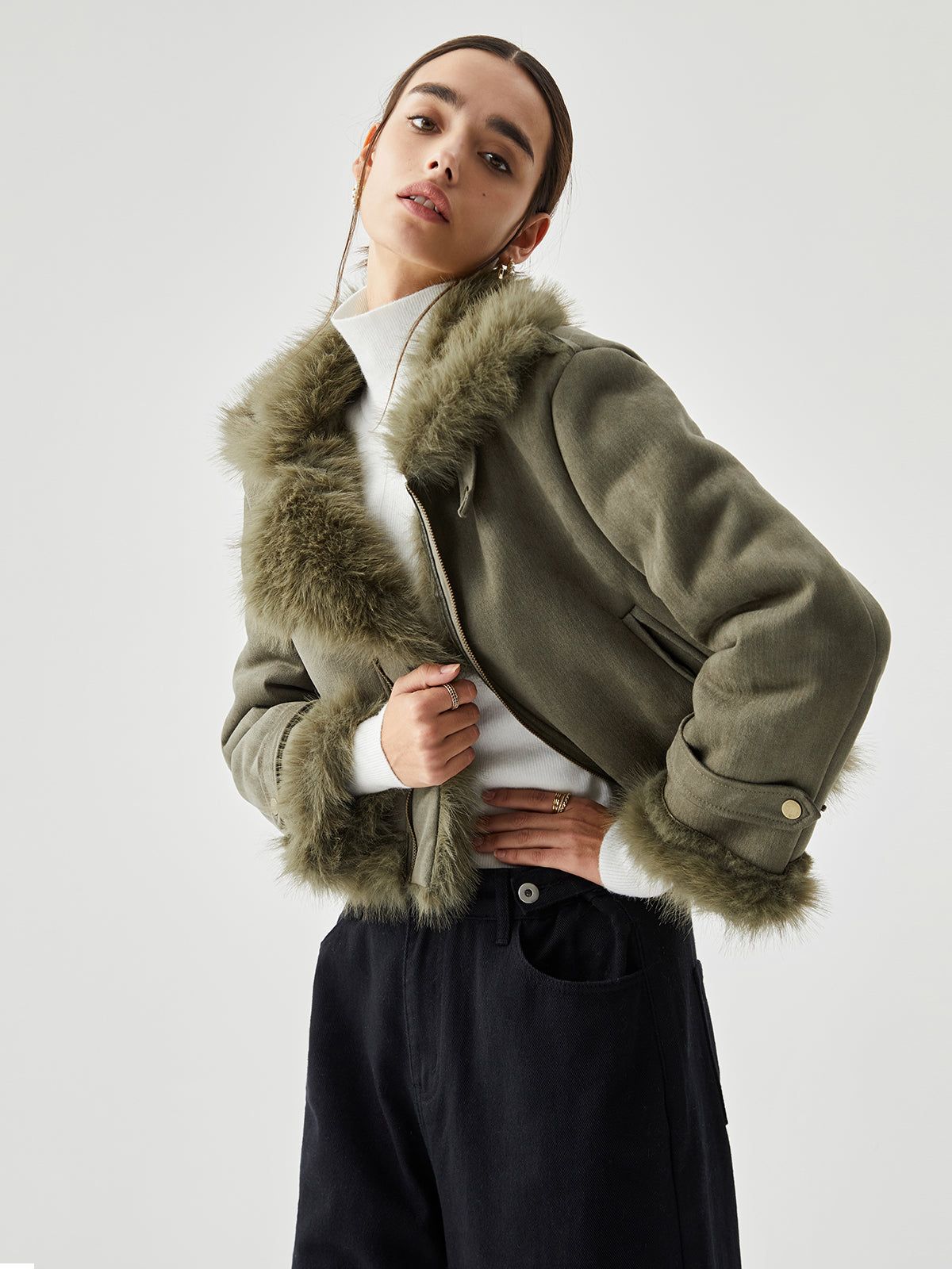 Fuzzy Contrast Trim Patchwork Jacket sold by COMMENSE product image thumbnail 5