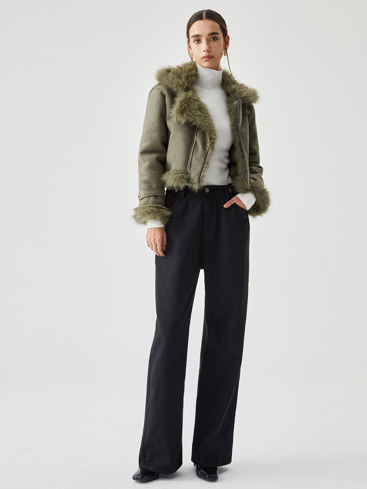 Fuzzy Contrast Trim Patchwork Jacket sold by COMMENSE product image thumbnail 4