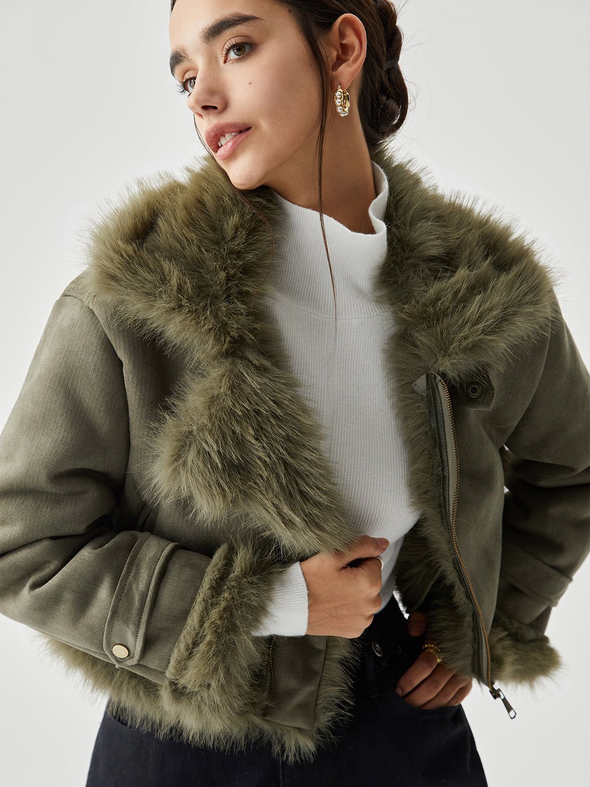 Fuzzy Contrast Trim Patchwork Jacket sold by COMMENSE product image thumbnail 2