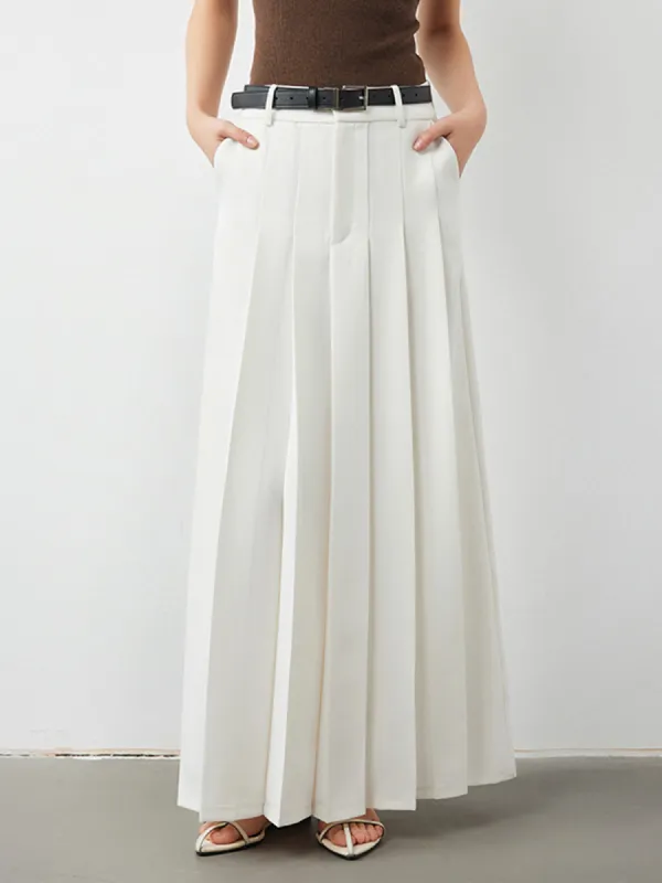 Mid Waist Pleated Maxi Skirt sold by COMMENSE