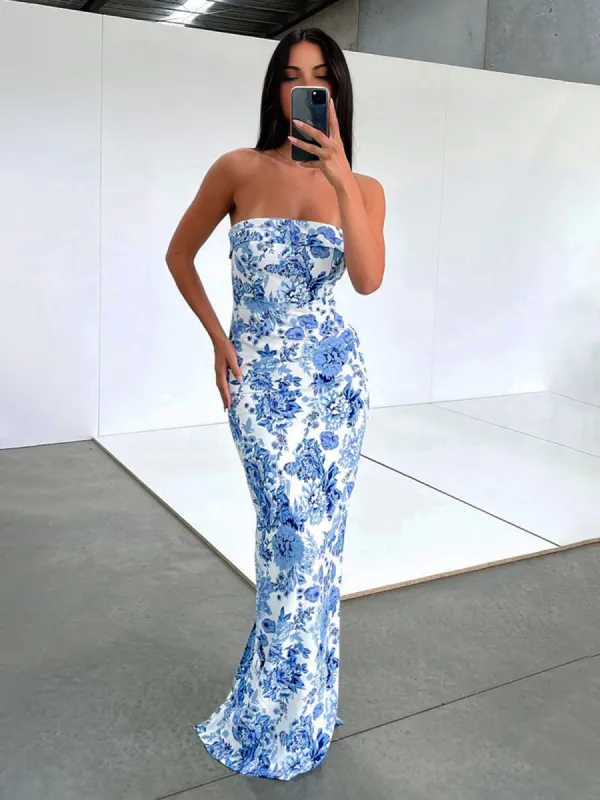 Multi Floral Split Long Dress sold by COMMENSE