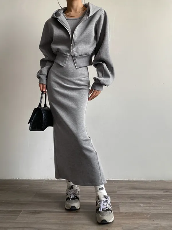Solid Long Sleeve Zip Crop Hoodie sold by COMMENSE
