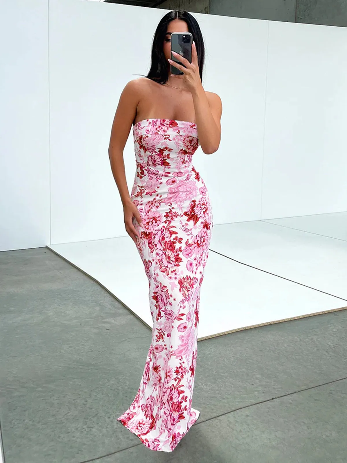 Multi Floral Split Long Dress sold by COMMENSE product image thumbnail 5