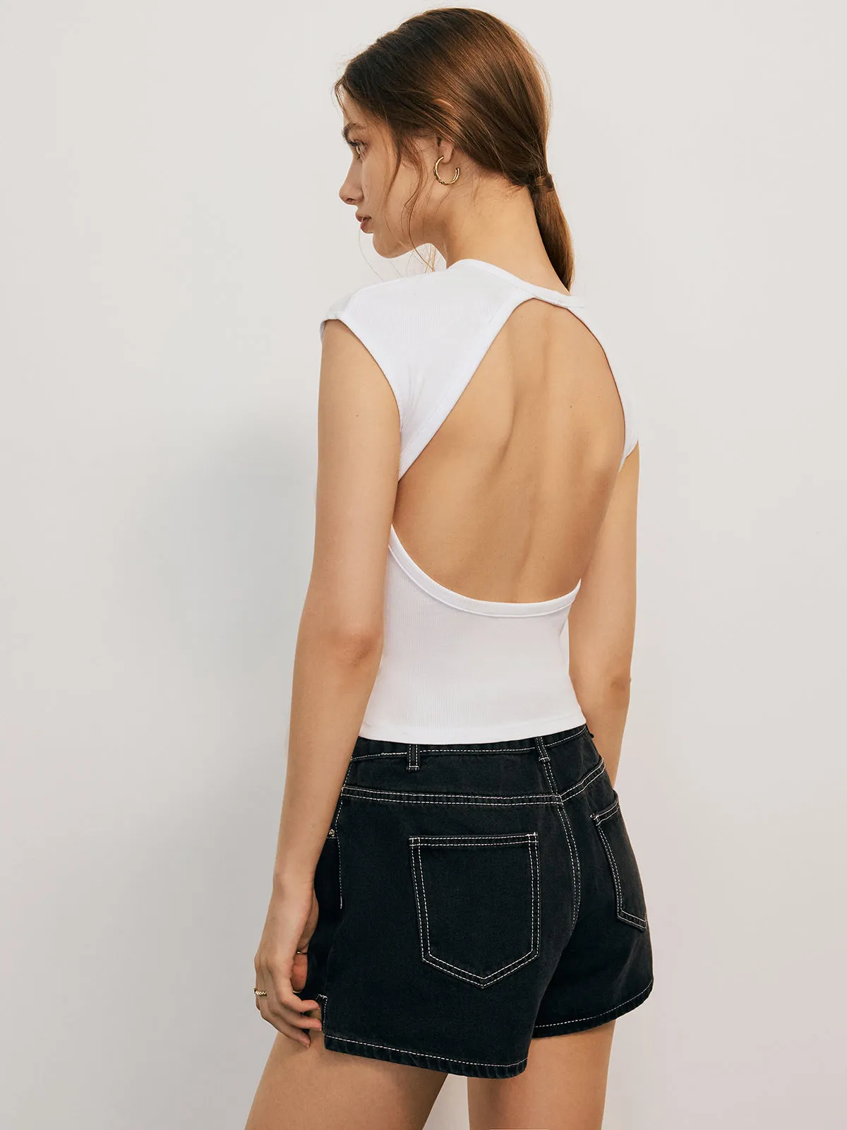 Backless Cap Sleeve Top sold by COMMENSE