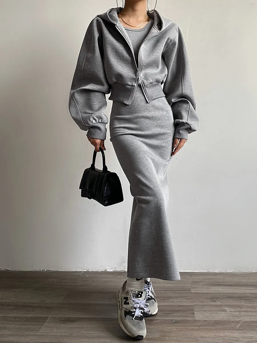 Solid Long Sleeve Zip Crop Hoodie sold by COMMENSE product image thumbnail 2