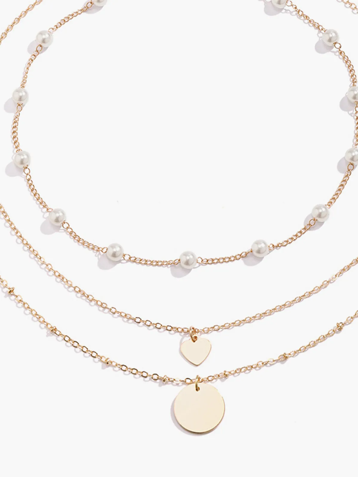 Metal Sequin Imitation Pearl Stacking Necklace sold by COMMENSE product image thumbnail 3