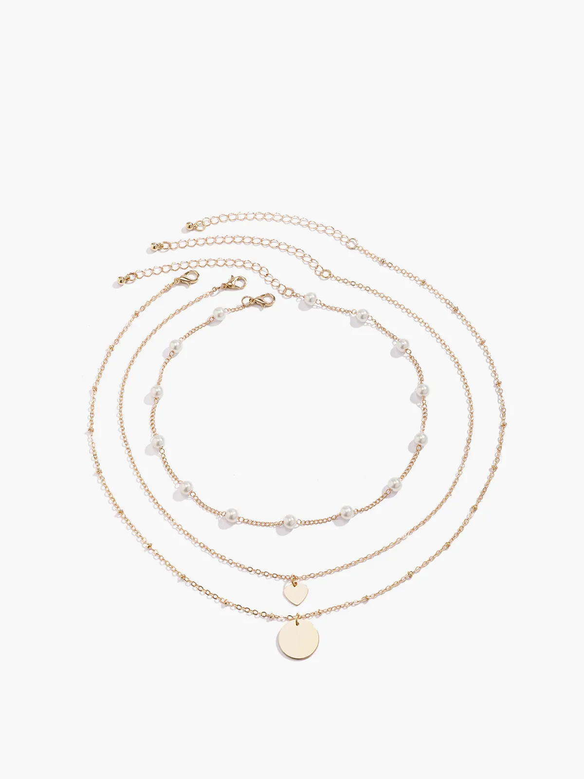 Metal Sequin Imitation Pearl Stacking Necklace sold by COMMENSE product image thumbnail 2