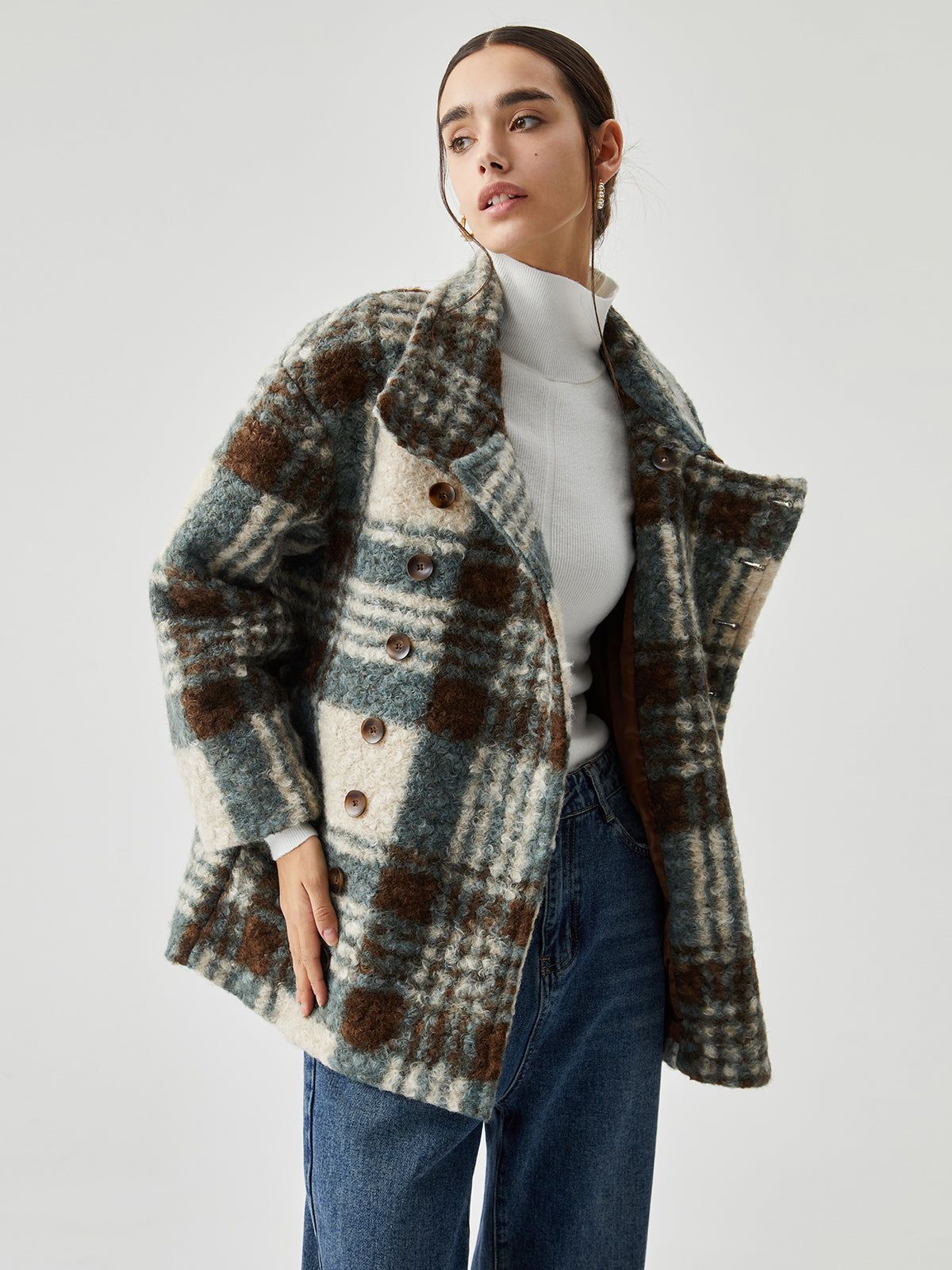 Tweed Contrast Color Coat sold by COMMENSE