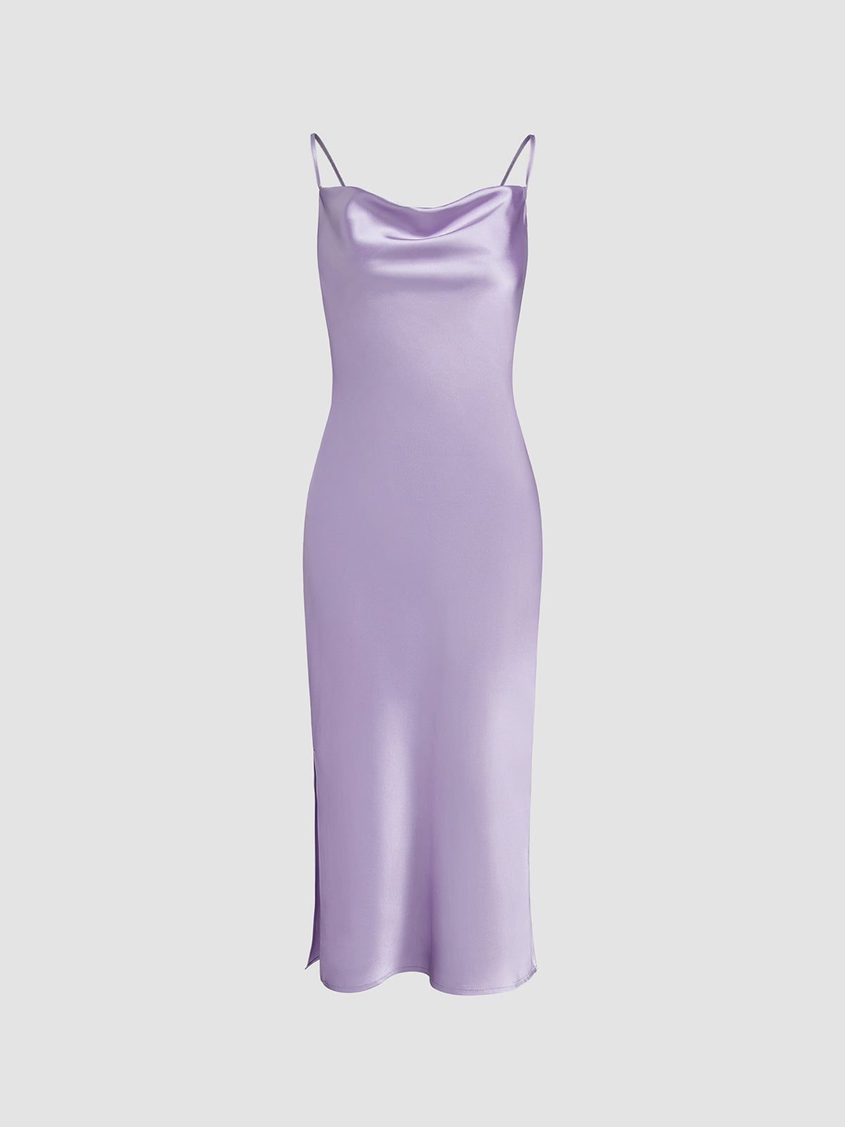 Mauve Cowl Stain Flowy Midi Dress sold by COMMENSE
