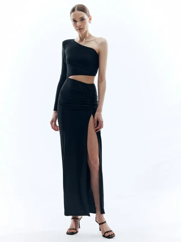 Asymmetrical Cut-Out Split Dress sold by COMMENSE