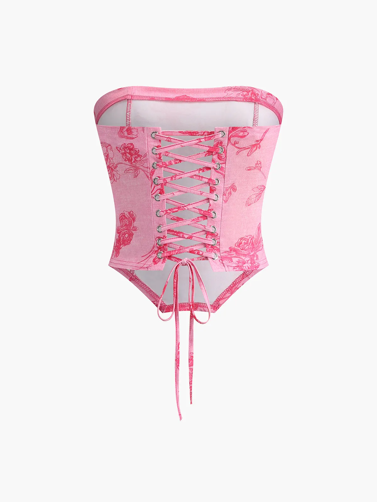 Drawstring Floral Print Corset Top sold by COMMENSE product image thumbnail 2