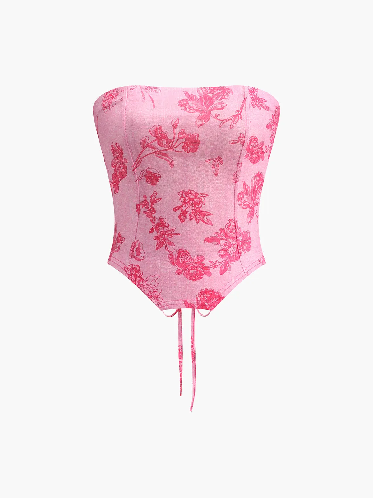 Drawstring Floral Print Corset Top sold by COMMENSE