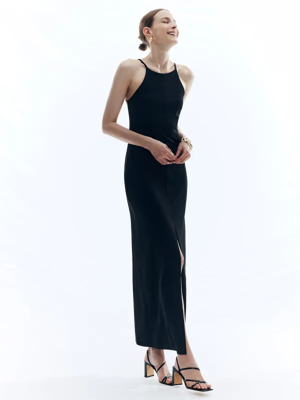 Backless Cross Solid Split Slim Dress sold by COMMENSE