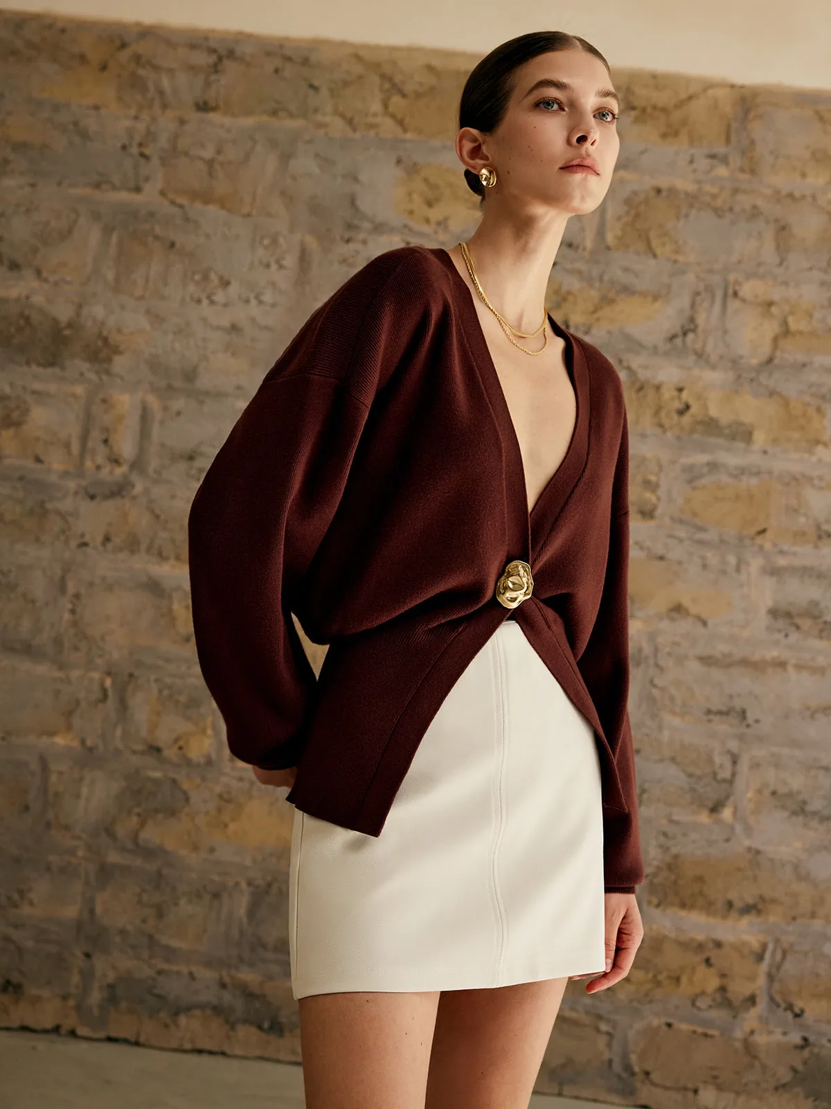 Golden Button Plain Cardigan sold by COMMENSE product image thumbnail 4