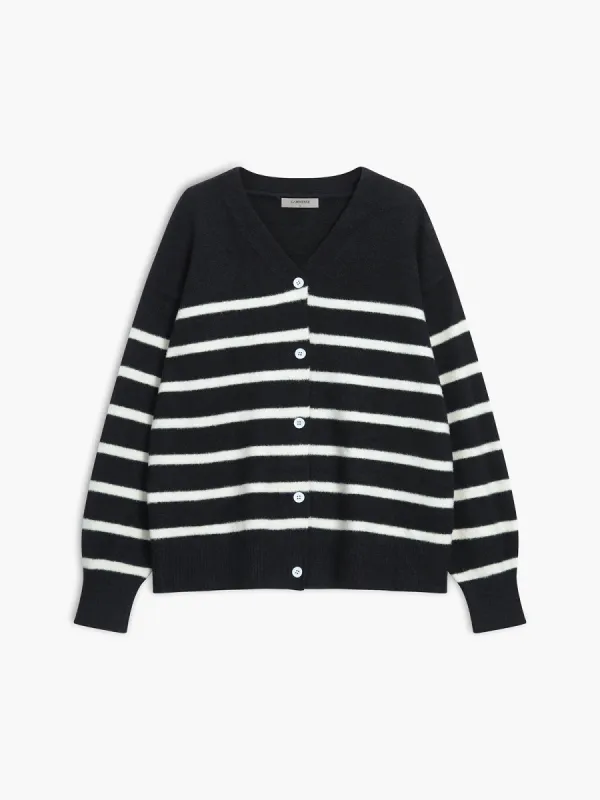 Stripe Fuzzy Cardigan sold by COMMENSE