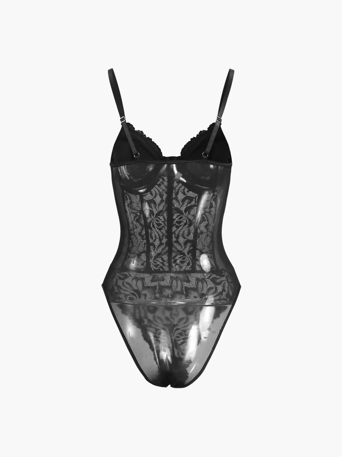 Floral Scalloped Edge Lace Cut Out Bodysuit sold by COMMENSE product image thumbnail 3