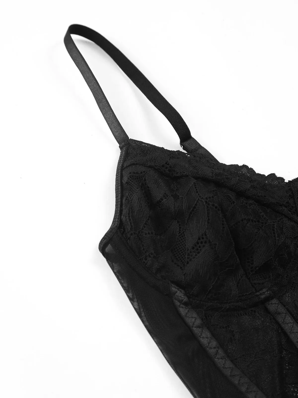 Floral Scalloped Edge Lace Cut Out Bodysuit sold by COMMENSE product image thumbnail 4