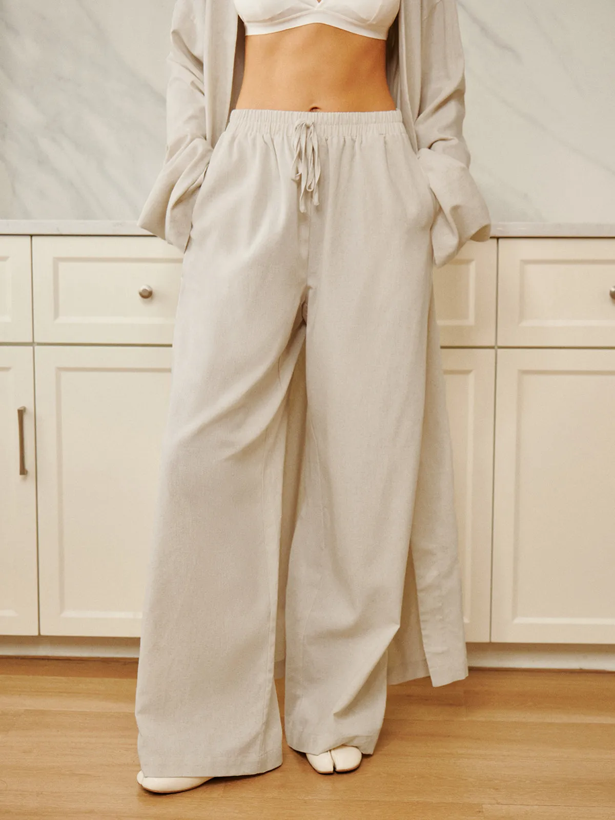 Cotton & Linen Solid Drawstring Pants sold by COMMENSE product image thumbnail 2
