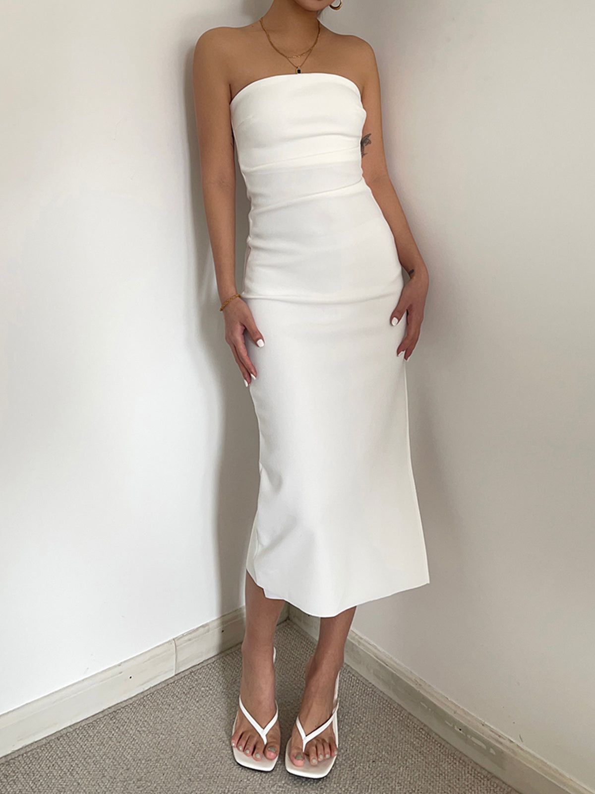 Ruched Slit Strapless Midi Dress sold by COMMENSE product image thumbnail 13