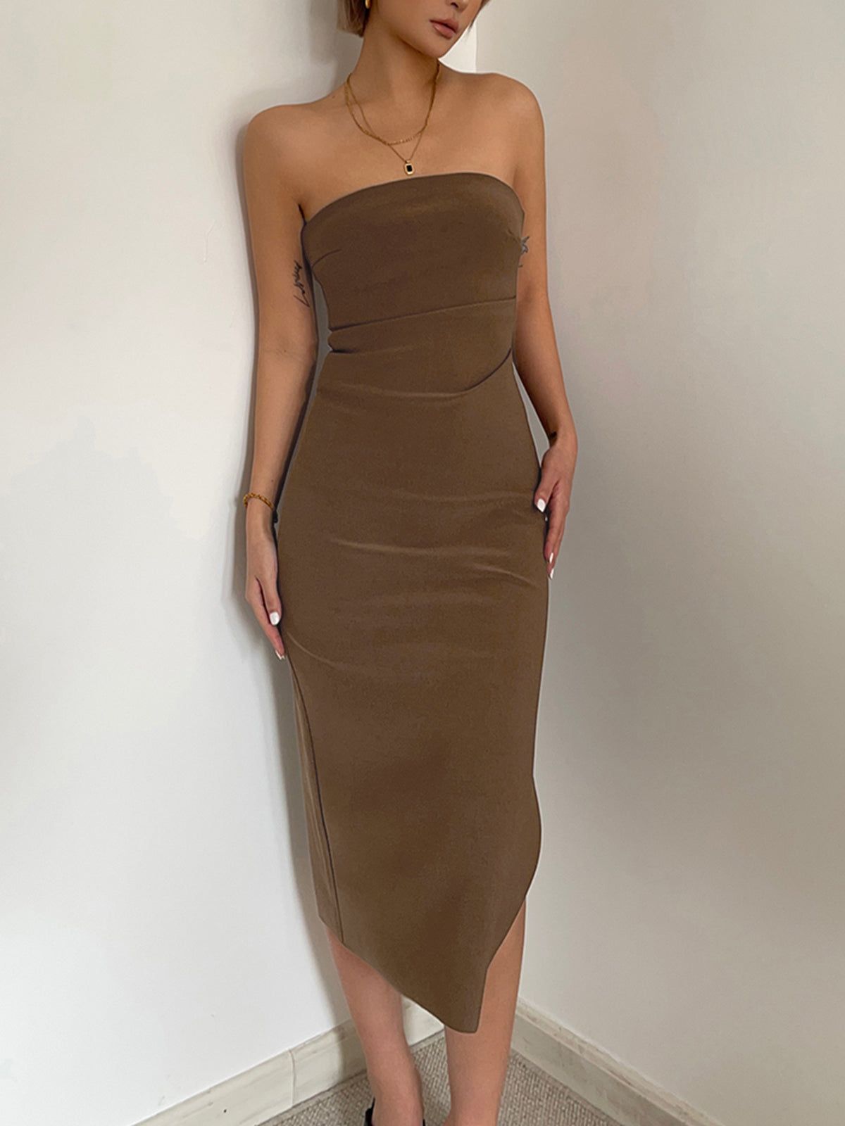 Ruched Slit Strapless Midi Dress sold by COMMENSE product image thumbnail 10
