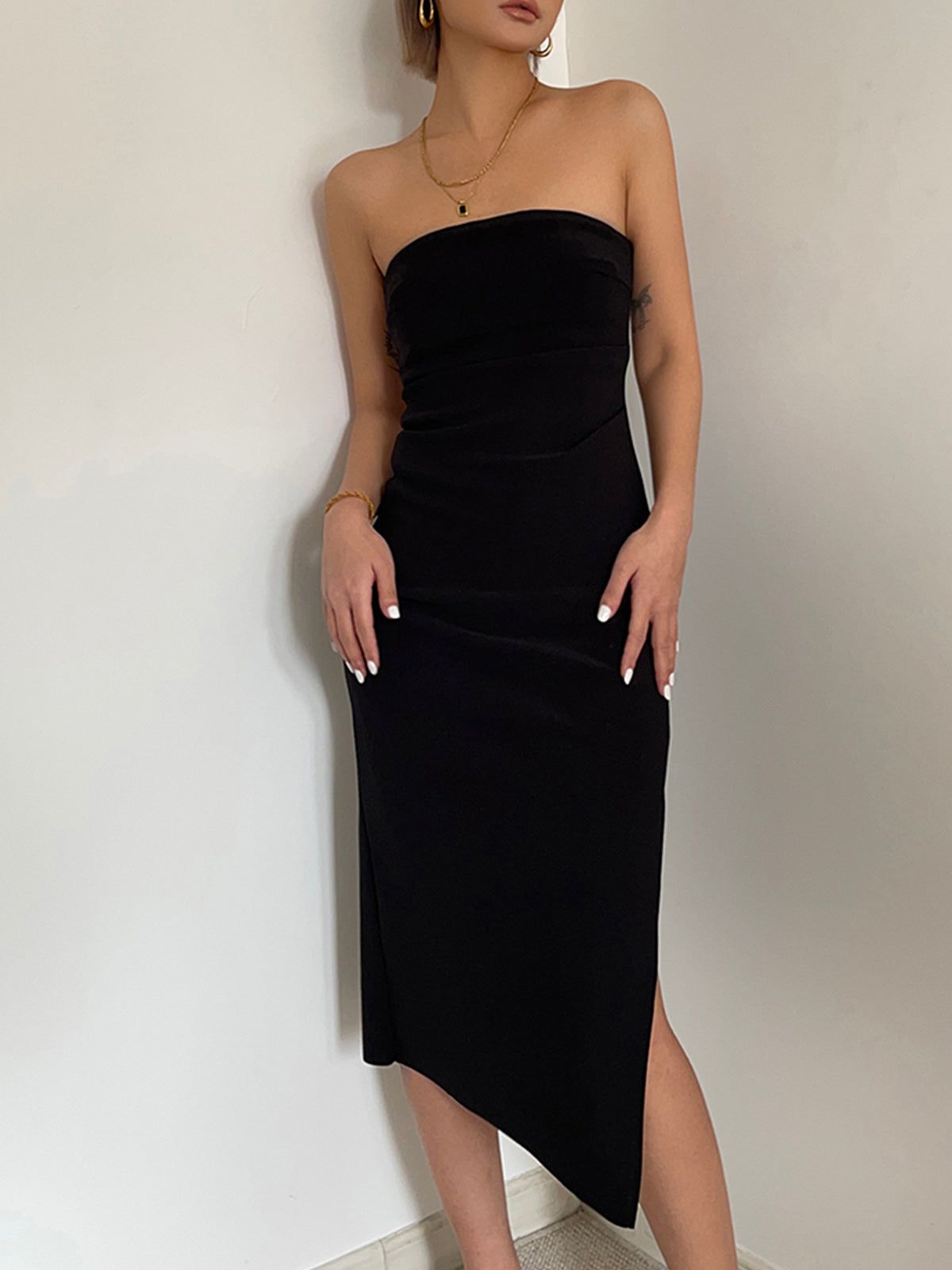 Ruched Slit Strapless Midi Dress sold by COMMENSE product image thumbnail 7
