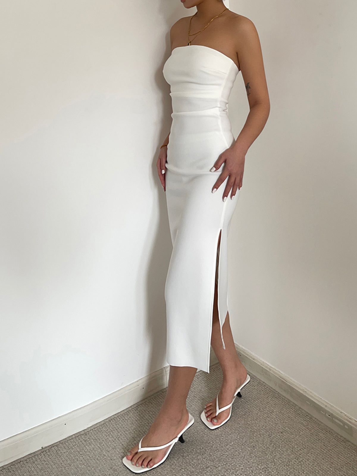 Ruched Slit Strapless Midi Dress sold by COMMENSE product image thumbnail 14