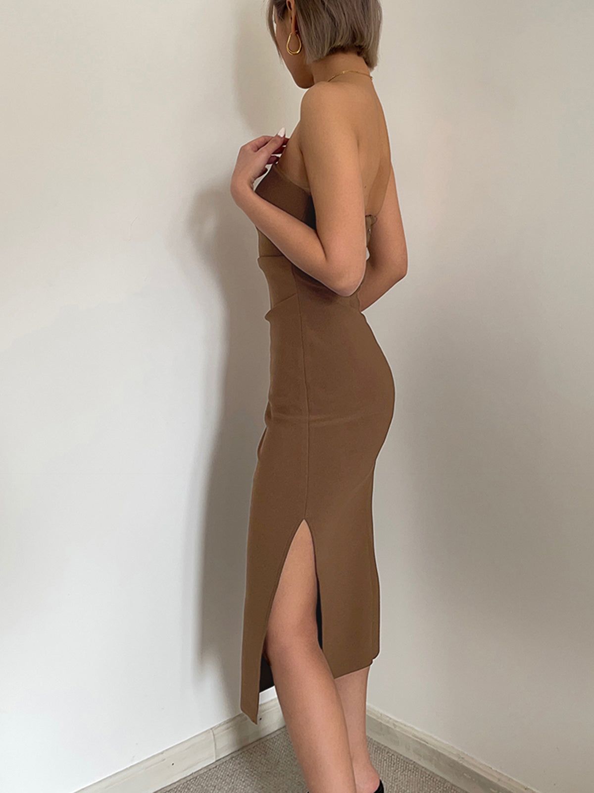Ruched Slit Strapless Midi Dress sold by COMMENSE product image thumbnail 11