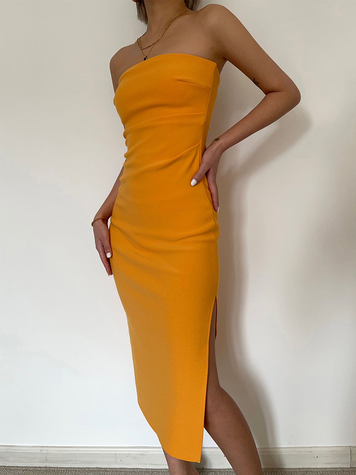 Ruched Slit Strapless Midi Dress sold by COMMENSE product image thumbnail 5